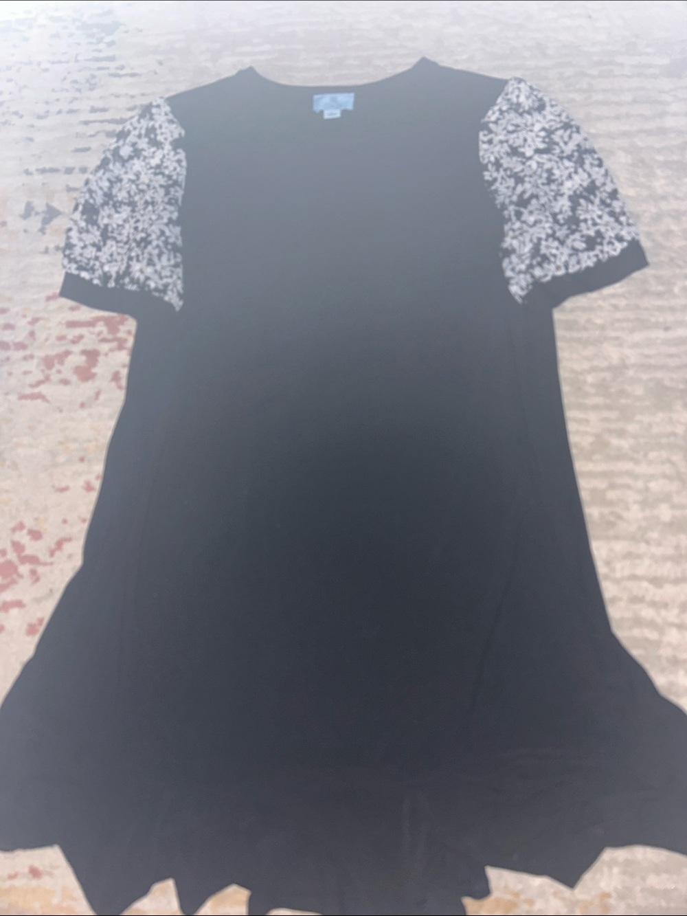 CeCe Black Midi Dress with Floral Lace Short Sleeves